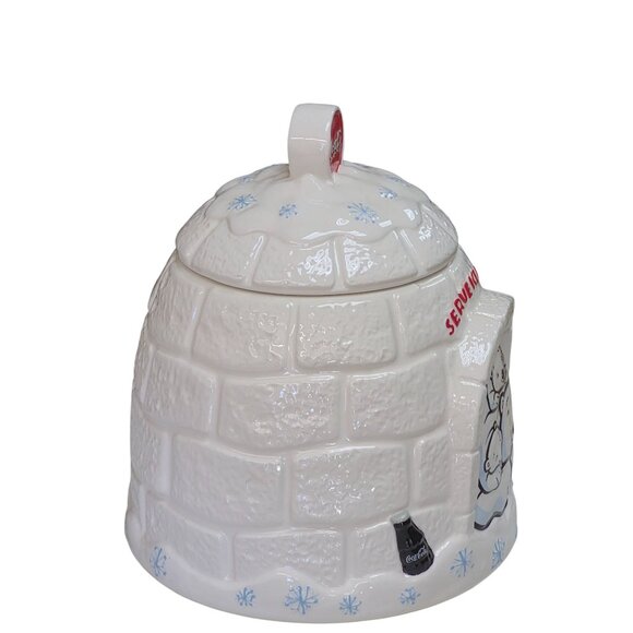 Coca-Cola Igloo Cookie Jar 2005 White Polar Bear Porcelain - Picture 5 of 10